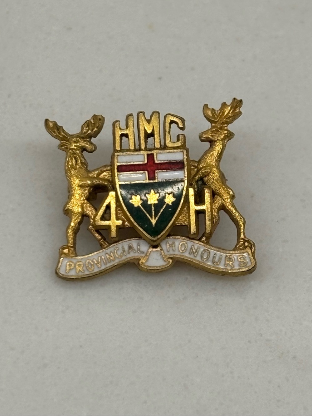 Vintage Gold Toned Province of Ontario Canada 4H HMC County Honours Lapel Pin